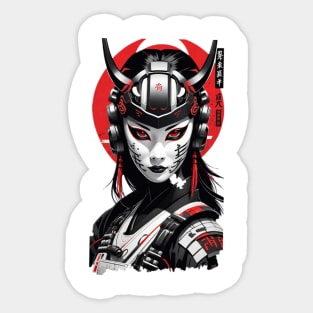 Japanese Samurai Woman - Ukiyo Cyber Style Sticker